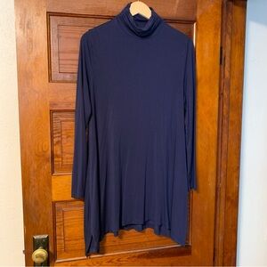 Soft Surroundings Timely Tunic L Sharkbite Ruched Turtleneck Blue NO SIZE TAG